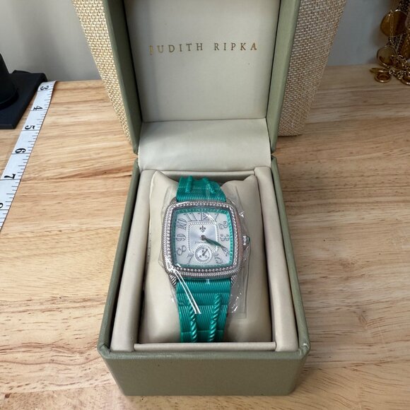 Judith Ripka Womens Watch With Mother-Of-Pearl Face Turquoise Silicone Band NIB - Picture 3 of 16